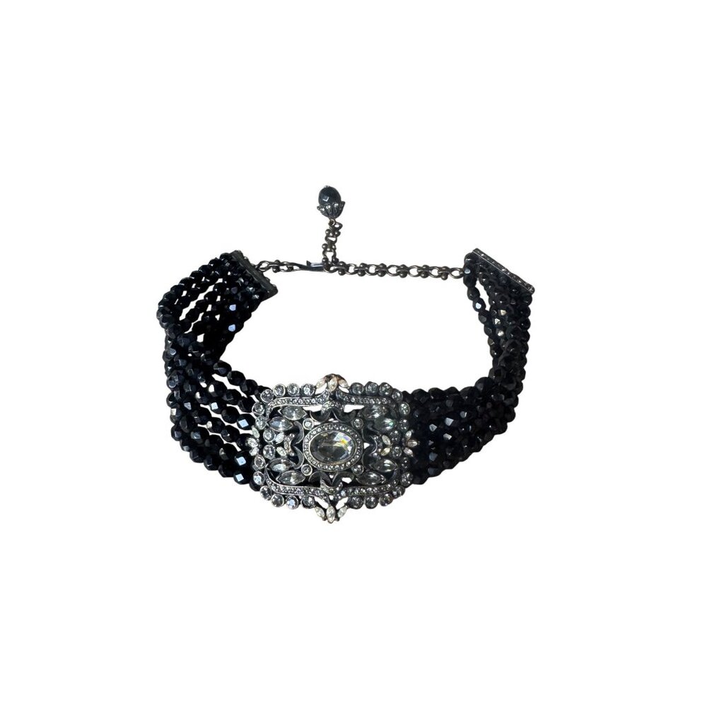 Heidi Daus Black Crystal Six Strand Statement Necklace Choker Adjustable